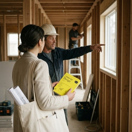 Designer with the book on a renovation site walk